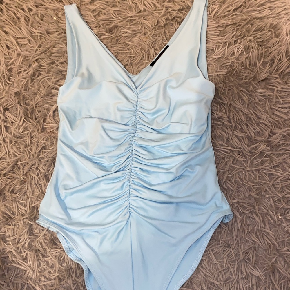 Blue forever21 ruched bodysuit